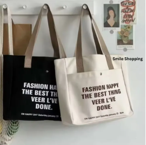 Fashionable Large Capacity Canvas Shoulder Bag – Letter Print Zipper Handbag for Women (FSB 13)