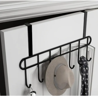Multi-Alloy Steel Functional Steel Over The Door Hook Hanger Organizer | Wall Hook Rack | for Hanging Clothes | Door Storage Coat Hooks Behind The Door Organizer (Black)